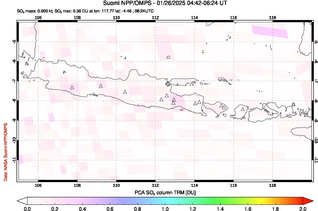 A sulfur dioxide image over Java, Indonesia on Jan 26, 2025.