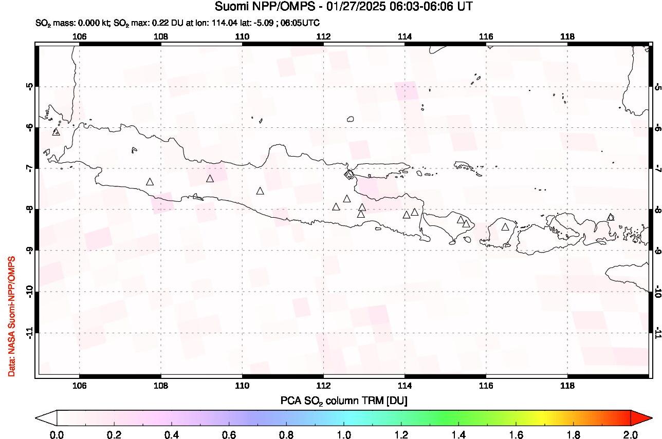 A sulfur dioxide image over Java, Indonesia on Jan 27, 2025.