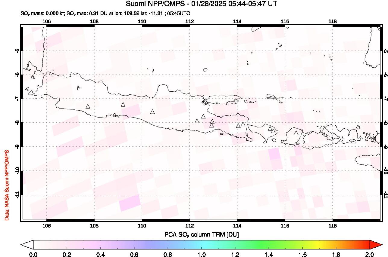 A sulfur dioxide image over Java, Indonesia on Jan 28, 2025.