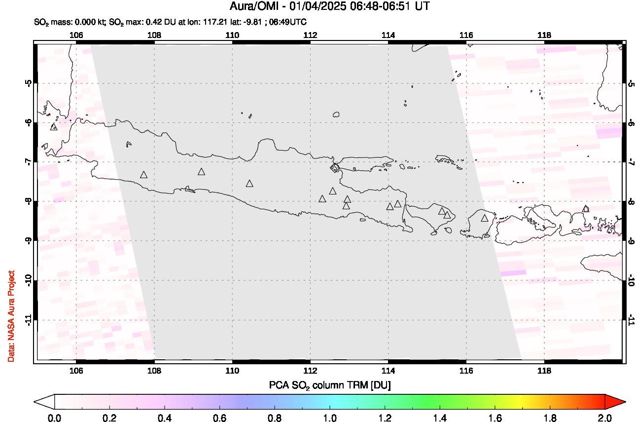 A sulfur dioxide image over Java, Indonesia on Jan 04, 2025.