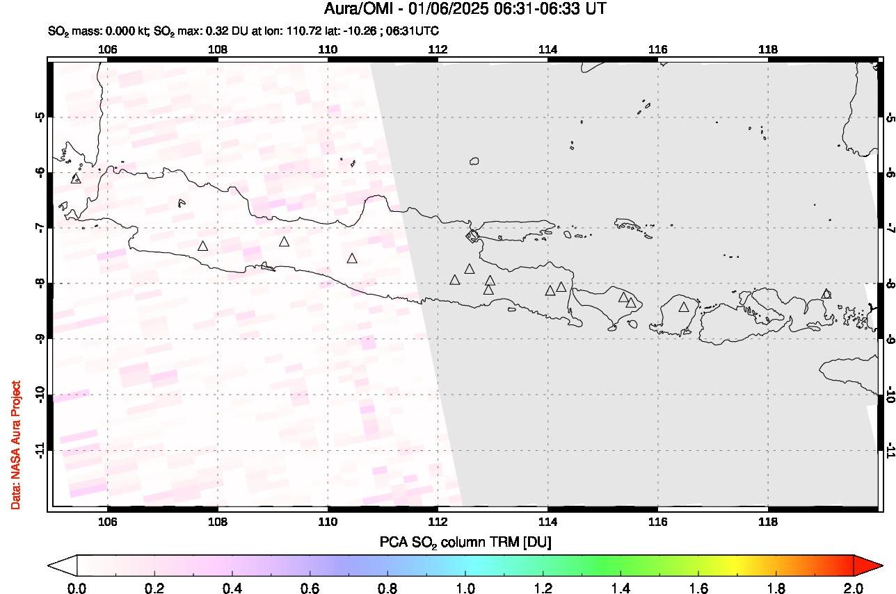 A sulfur dioxide image over Java, Indonesia on Jan 06, 2025.