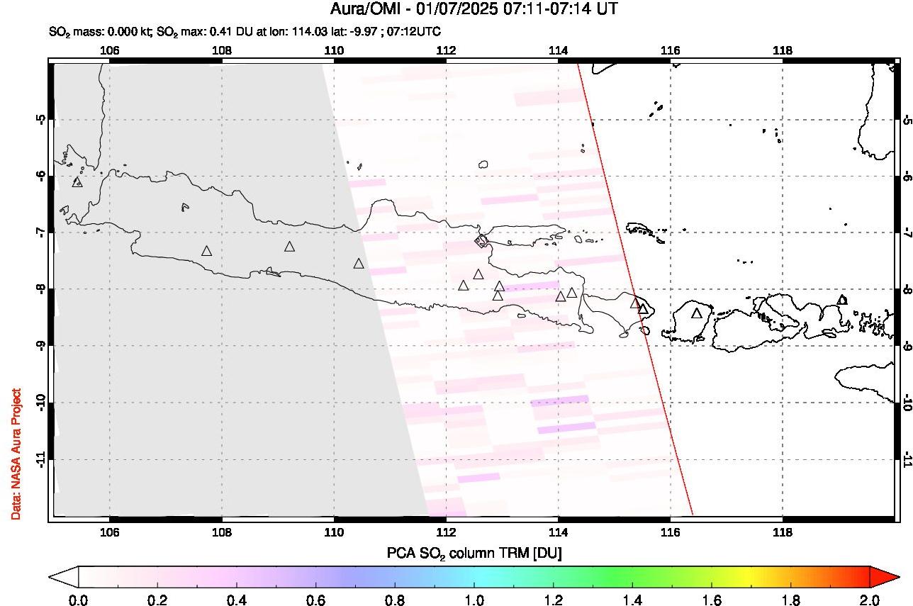 A sulfur dioxide image over Java, Indonesia on Jan 07, 2025.