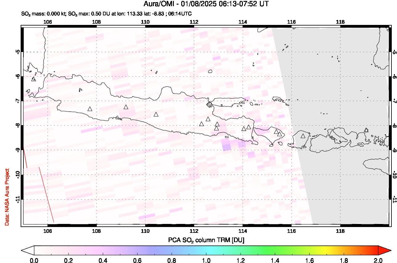 A sulfur dioxide image over Java, Indonesia on Jan 08, 2025.