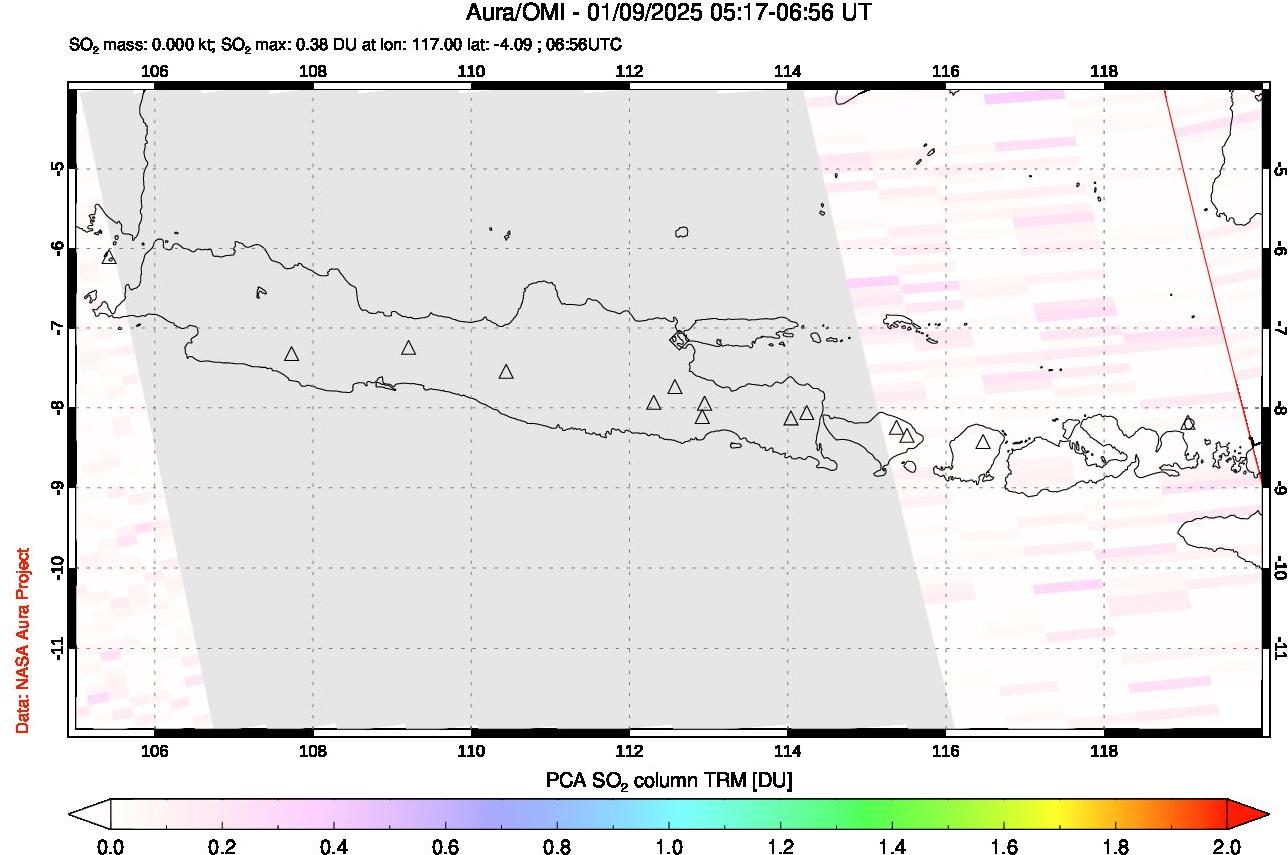 A sulfur dioxide image over Java, Indonesia on Jan 09, 2025.