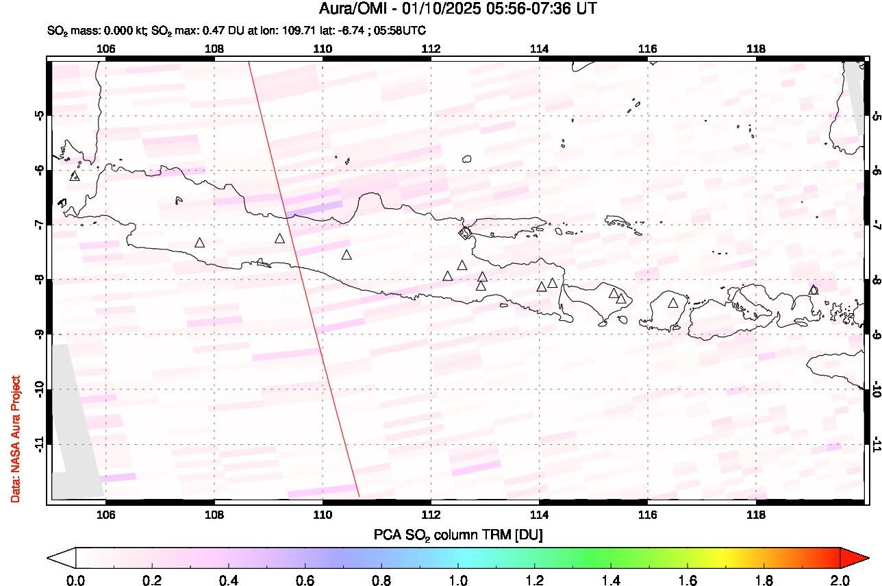 A sulfur dioxide image over Java, Indonesia on Jan 10, 2025.