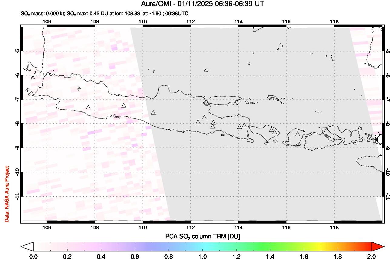 A sulfur dioxide image over Java, Indonesia on Jan 11, 2025.