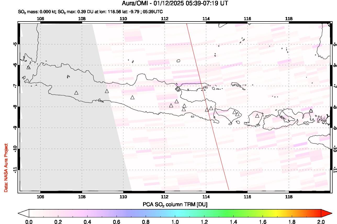 A sulfur dioxide image over Java, Indonesia on Jan 12, 2025.