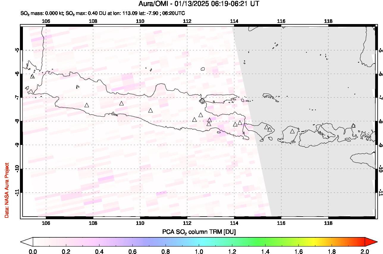 A sulfur dioxide image over Java, Indonesia on Jan 13, 2025.