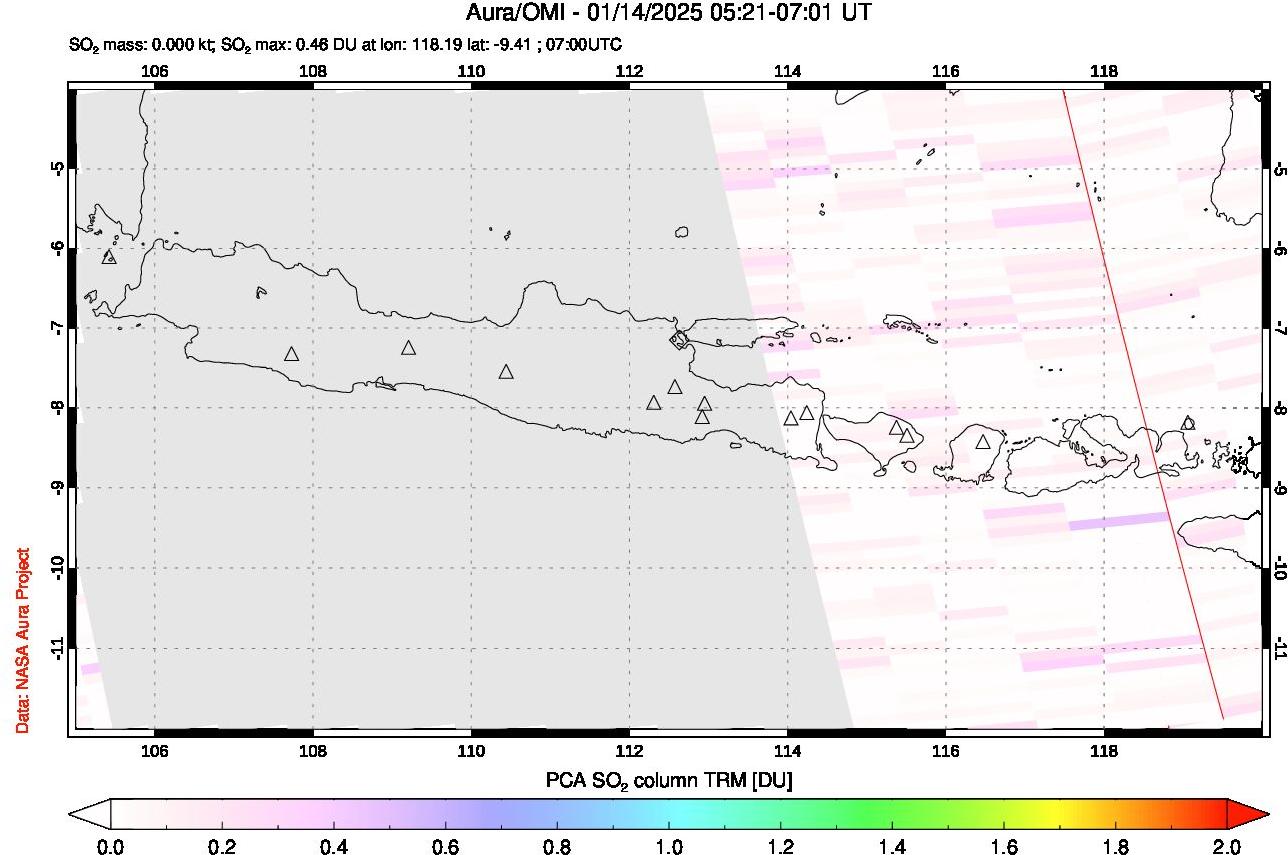 A sulfur dioxide image over Java, Indonesia on Jan 14, 2025.