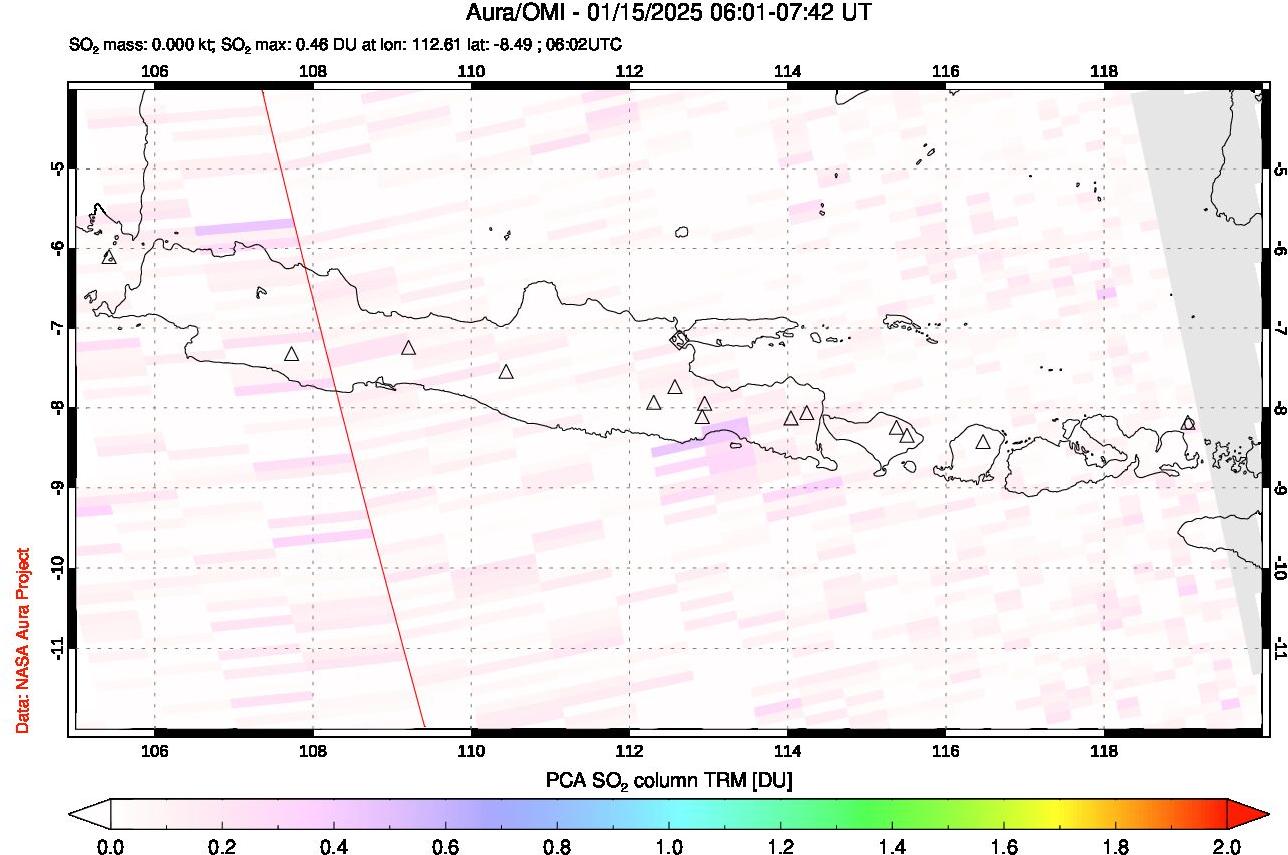 A sulfur dioxide image over Java, Indonesia on Jan 15, 2025.