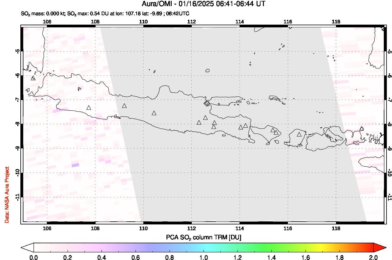 A sulfur dioxide image over Java, Indonesia on Jan 16, 2025.