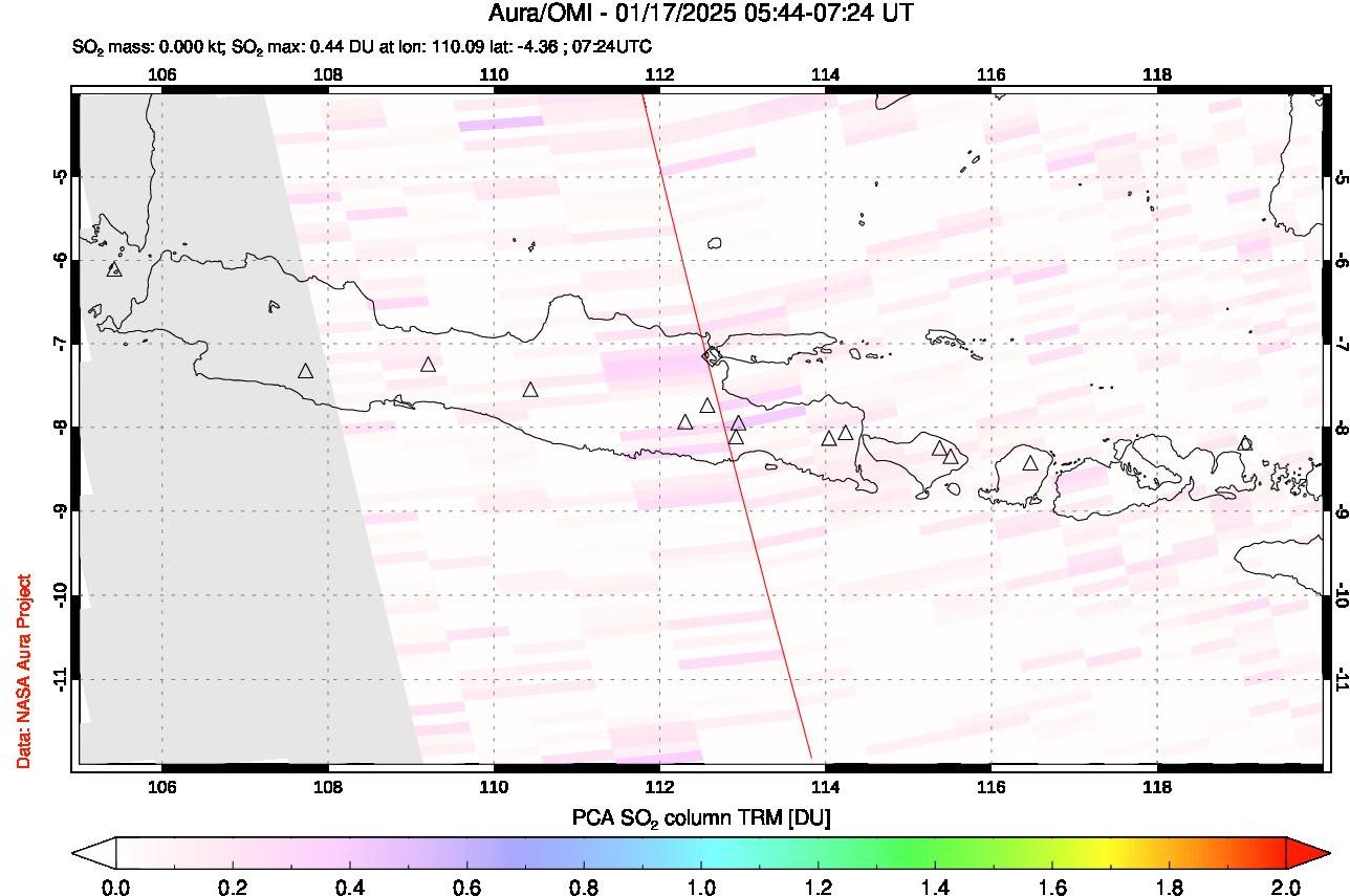 A sulfur dioxide image over Java, Indonesia on Jan 17, 2025.