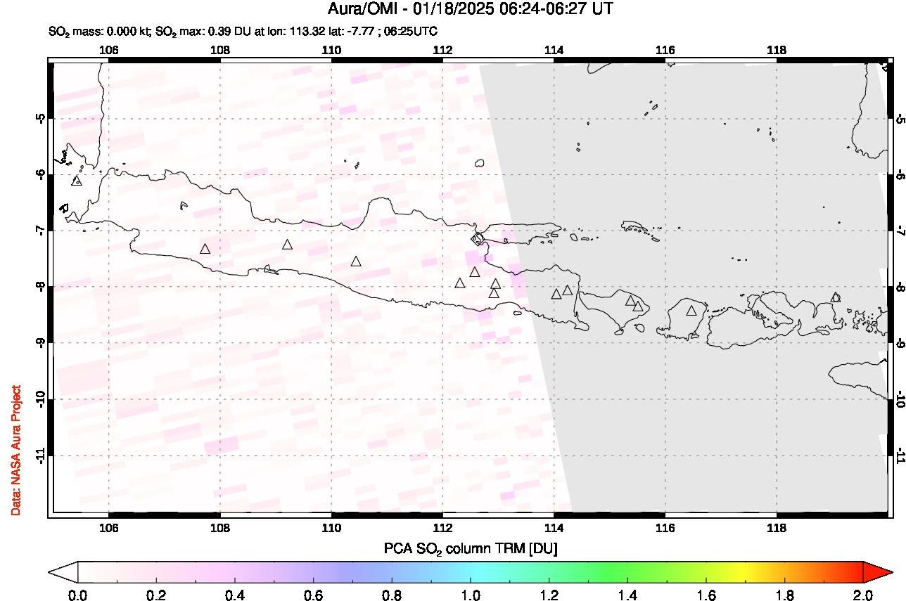 A sulfur dioxide image over Java, Indonesia on Jan 18, 2025.