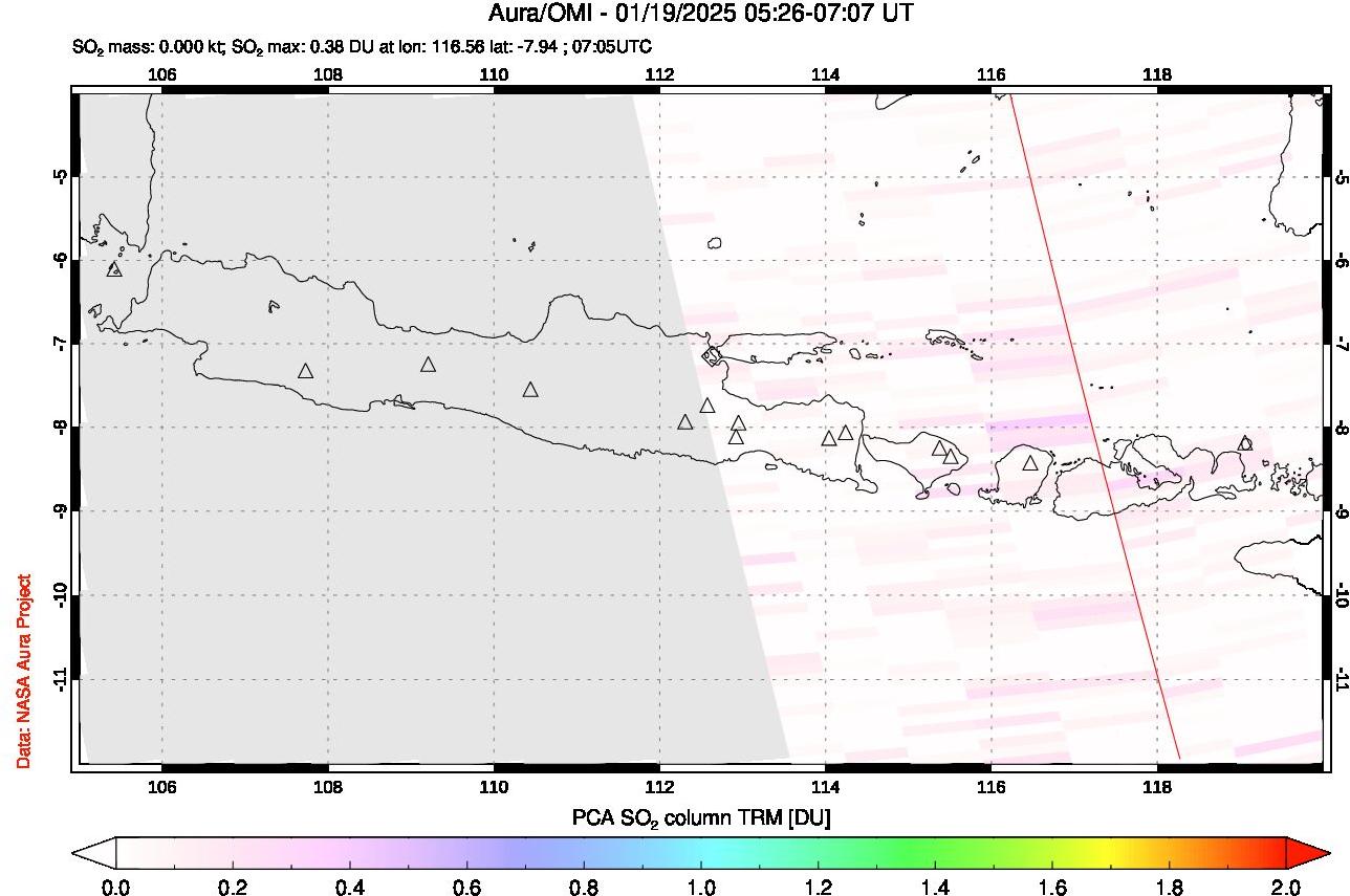 A sulfur dioxide image over Java, Indonesia on Jan 19, 2025.