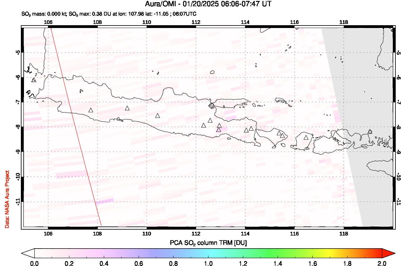 A sulfur dioxide image over Java, Indonesia on Jan 20, 2025.