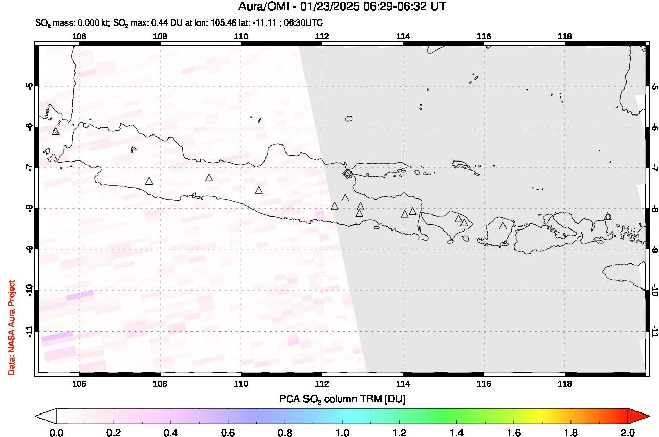 A sulfur dioxide image over Java, Indonesia on Jan 23, 2025.