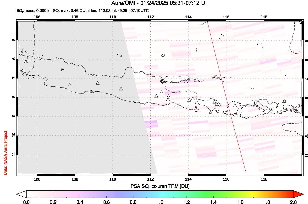 A sulfur dioxide image over Java, Indonesia on Jan 24, 2025.