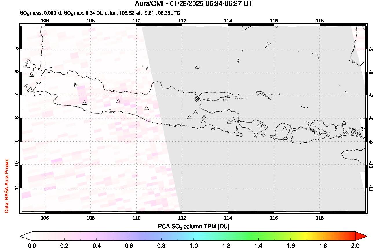 A sulfur dioxide image over Java, Indonesia on Jan 28, 2025.