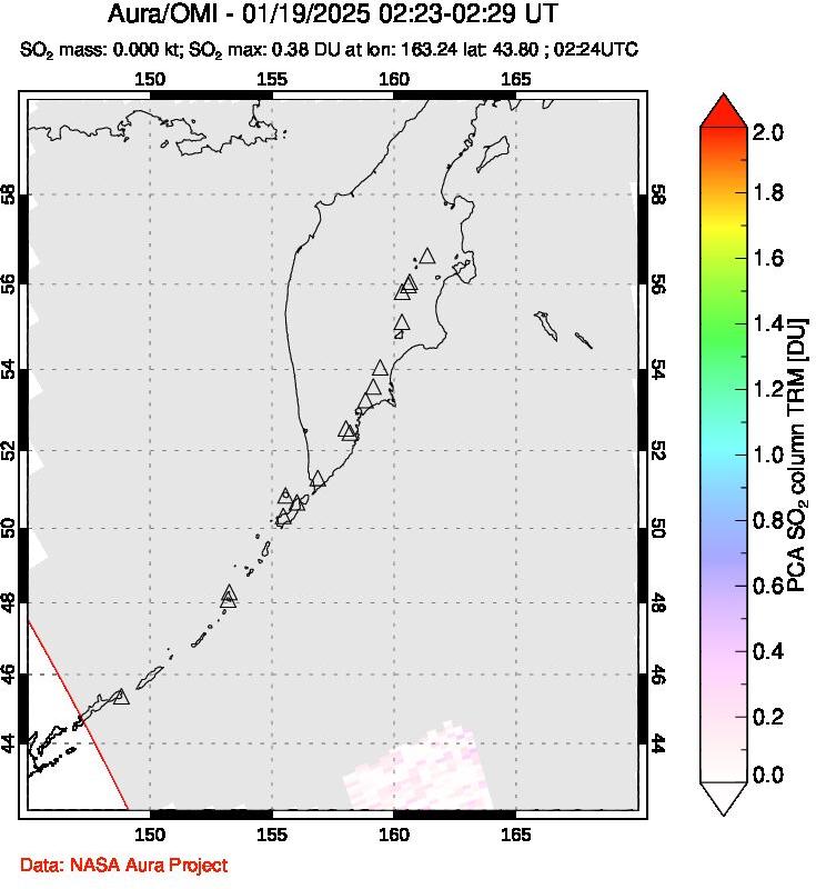 A sulfur dioxide image over Kamchatka, Russian Federation on Jan 19, 2025.