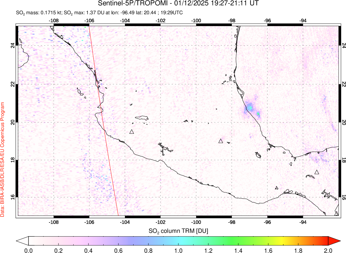 A sulfur dioxide image over Mexico on Jan 12, 2025.