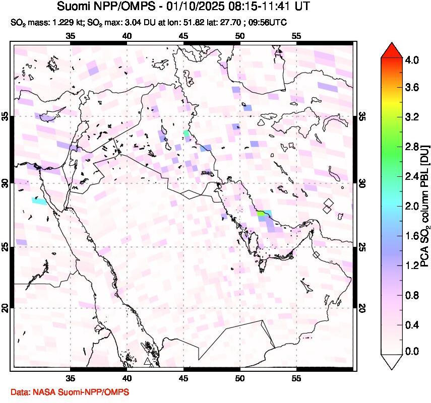 A sulfur dioxide image over Middle East on Jan 10, 2025.