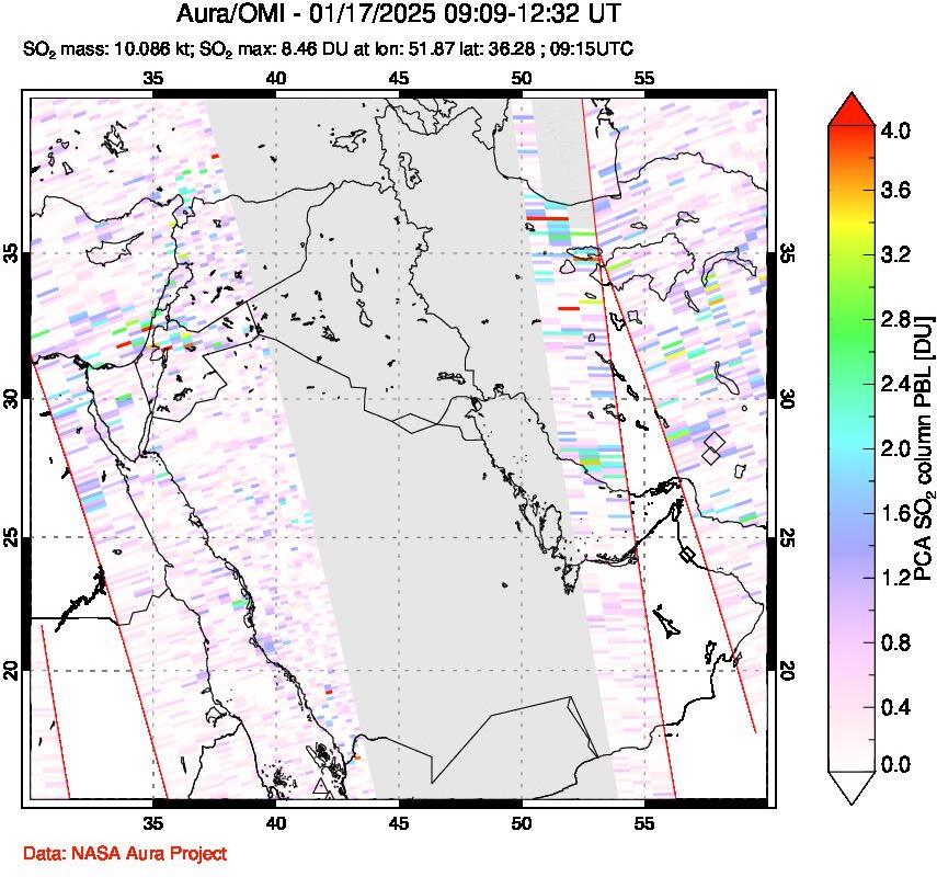 A sulfur dioxide image over Middle East on Jan 17, 2025.