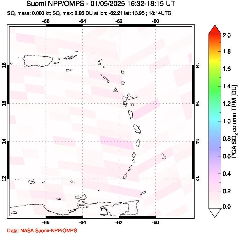 A sulfur dioxide image over Montserrat, West Indies on Jan 05, 2025.