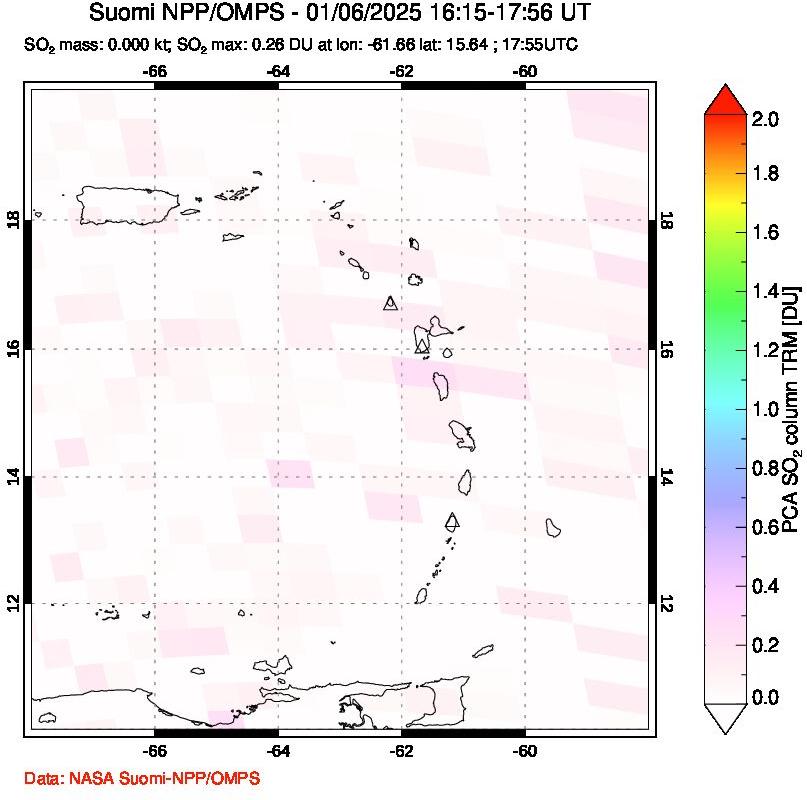 A sulfur dioxide image over Montserrat, West Indies on Jan 06, 2025.