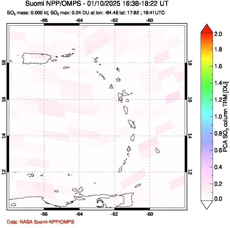 A sulfur dioxide image over Montserrat, West Indies on Jan 10, 2025.