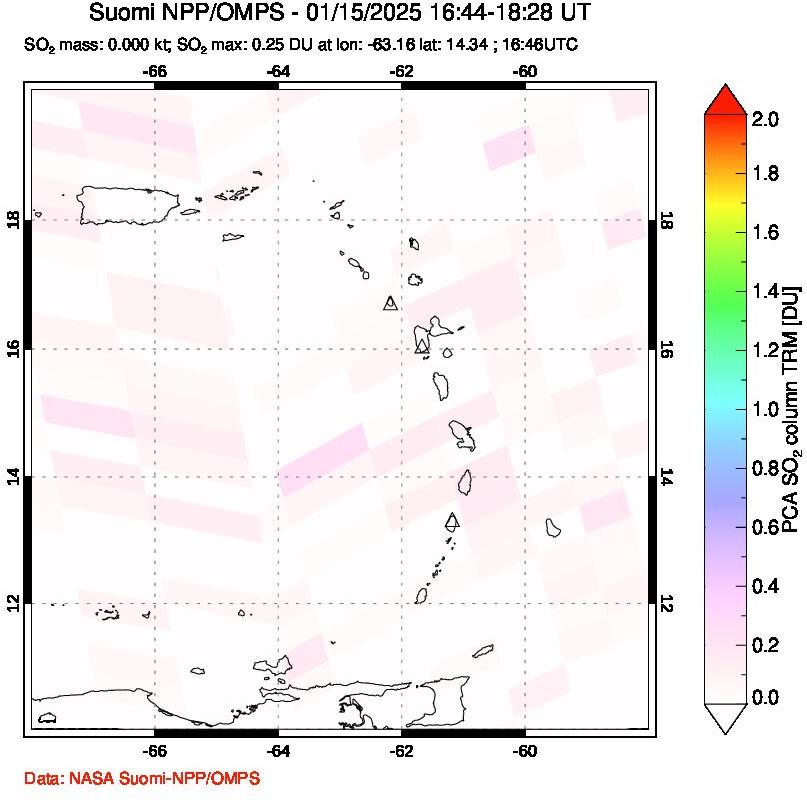 A sulfur dioxide image over Montserrat, West Indies on Jan 15, 2025.