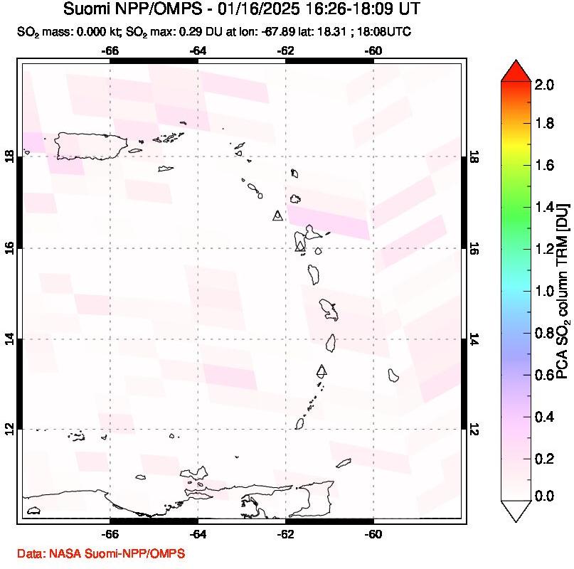 A sulfur dioxide image over Montserrat, West Indies on Jan 16, 2025.