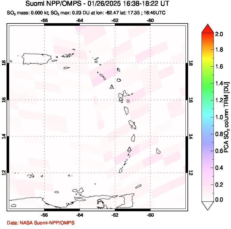 A sulfur dioxide image over Montserrat, West Indies on Jan 26, 2025.