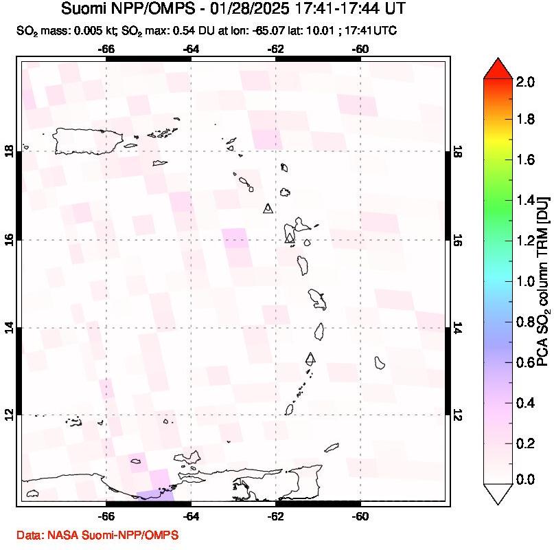 A sulfur dioxide image over Montserrat, West Indies on Jan 28, 2025.