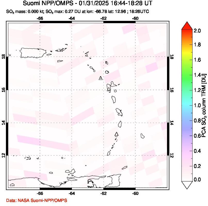 A sulfur dioxide image over Montserrat, West Indies on Jan 31, 2025.