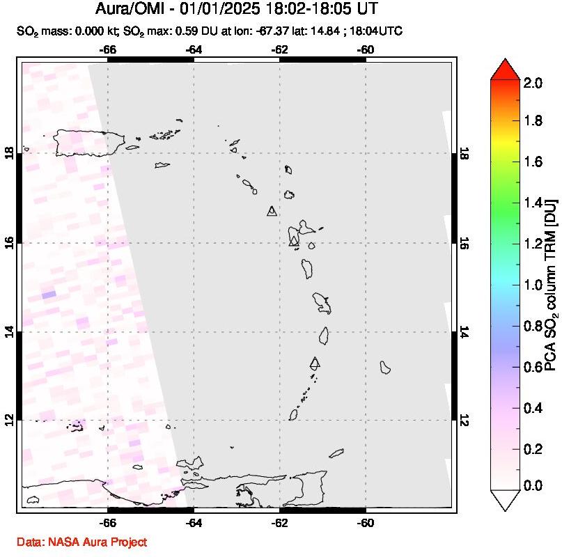 A sulfur dioxide image over Montserrat, West Indies on Jan 01, 2025.