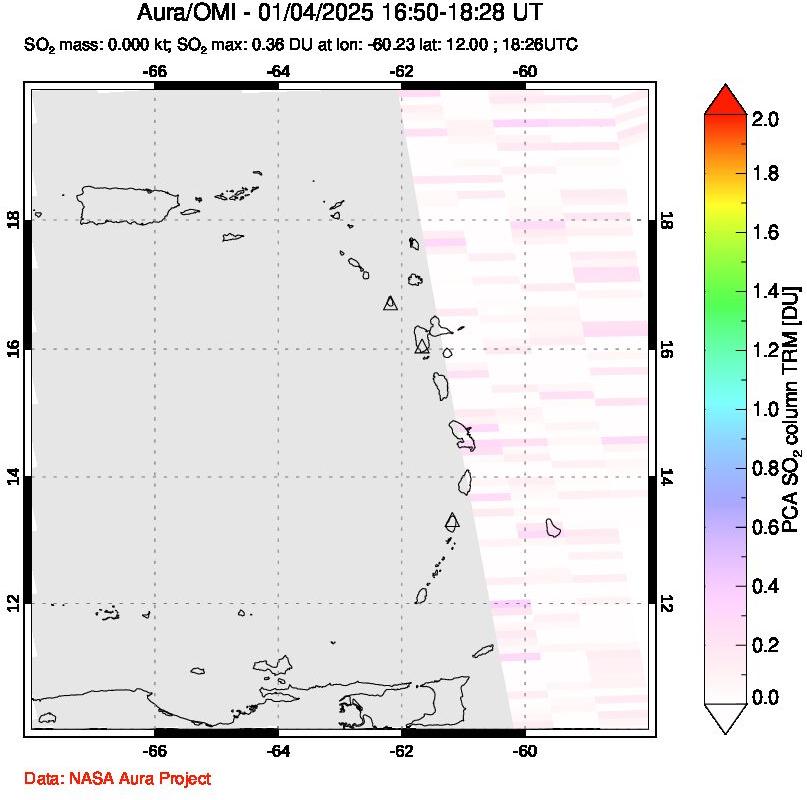 A sulfur dioxide image over Montserrat, West Indies on Jan 04, 2025.