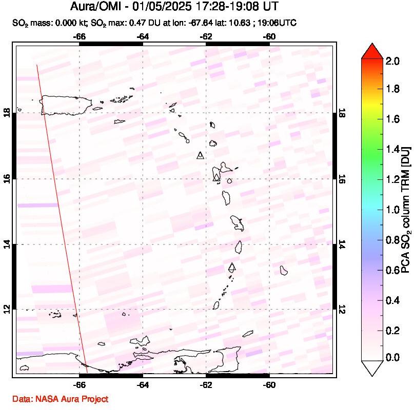 A sulfur dioxide image over Montserrat, West Indies on Jan 05, 2025.