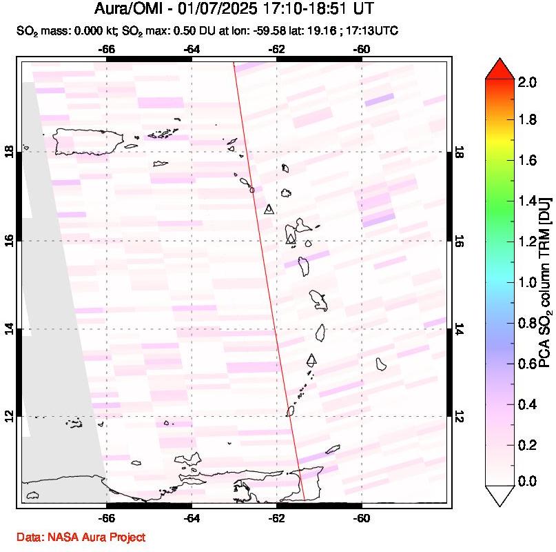 A sulfur dioxide image over Montserrat, West Indies on Jan 07, 2025.