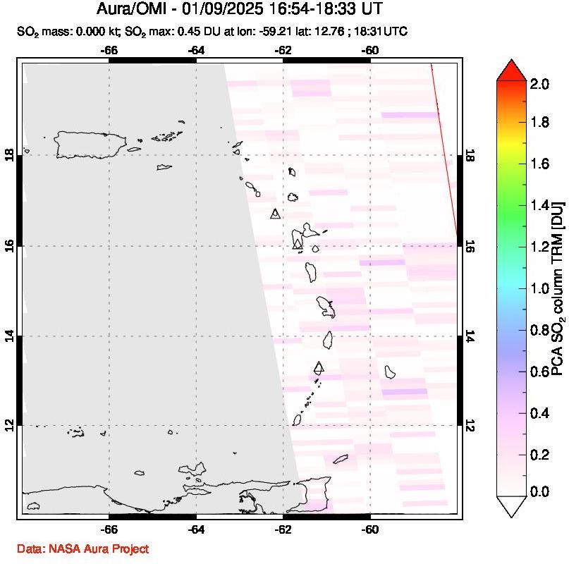 A sulfur dioxide image over Montserrat, West Indies on Jan 09, 2025.