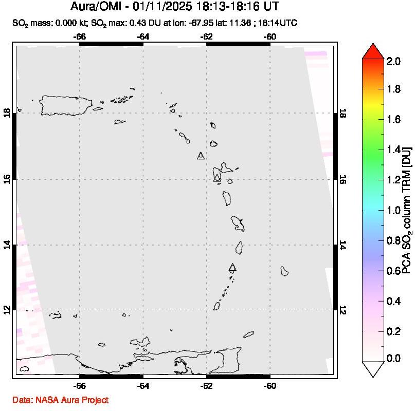 A sulfur dioxide image over Montserrat, West Indies on Jan 11, 2025.