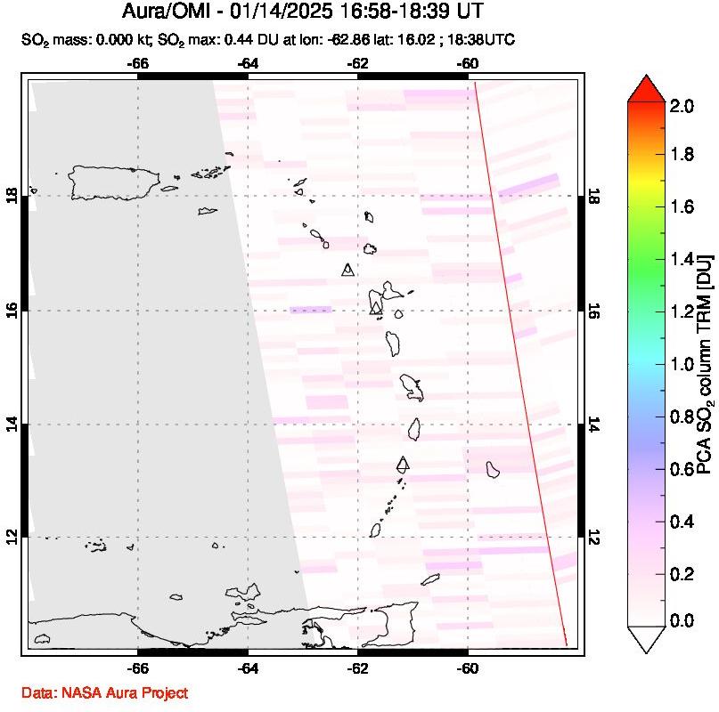 A sulfur dioxide image over Montserrat, West Indies on Jan 14, 2025.