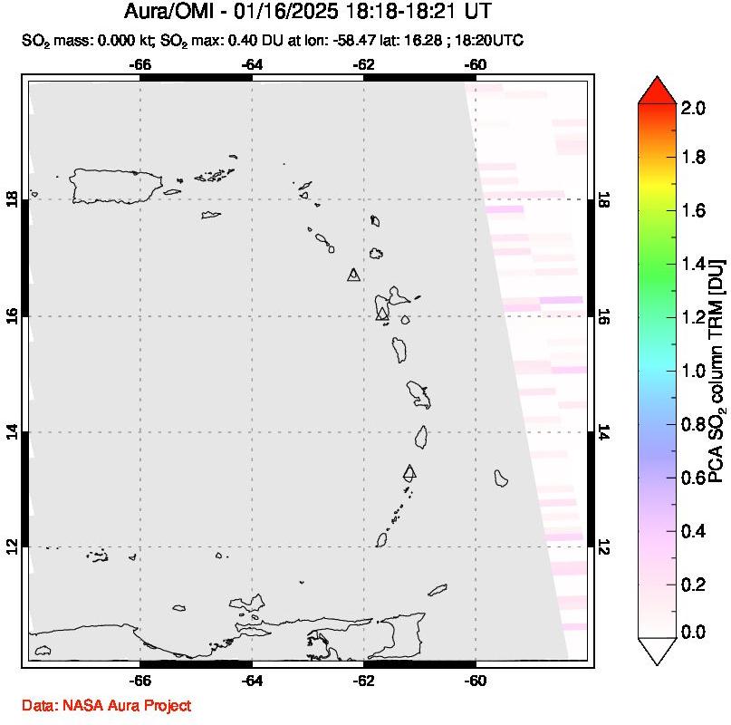 A sulfur dioxide image over Montserrat, West Indies on Jan 16, 2025.