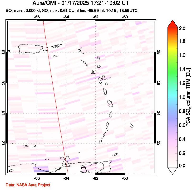 A sulfur dioxide image over Montserrat, West Indies on Jan 17, 2025.