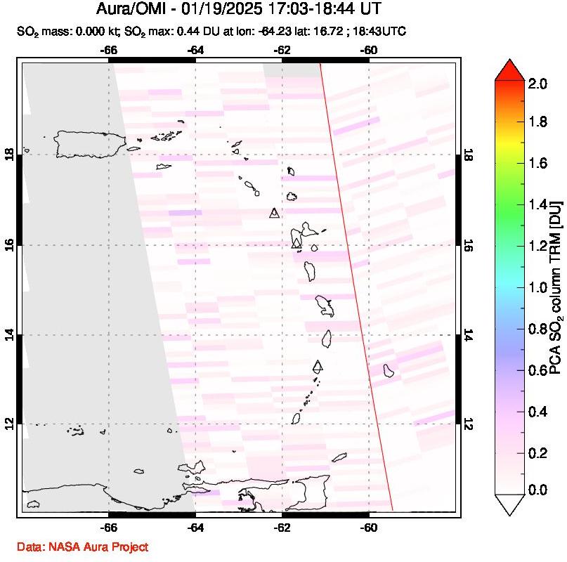 A sulfur dioxide image over Montserrat, West Indies on Jan 19, 2025.