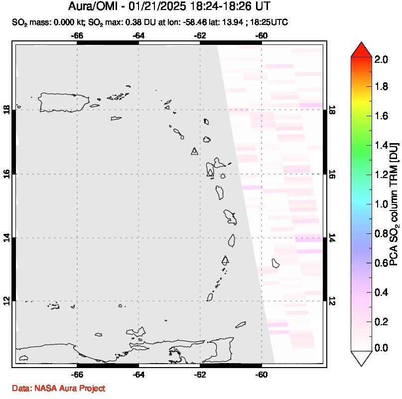 A sulfur dioxide image over Montserrat, West Indies on Jan 21, 2025.