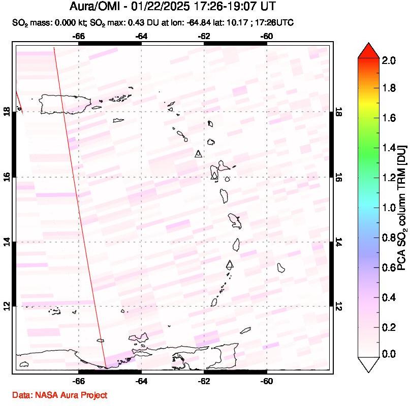 A sulfur dioxide image over Montserrat, West Indies on Jan 22, 2025.