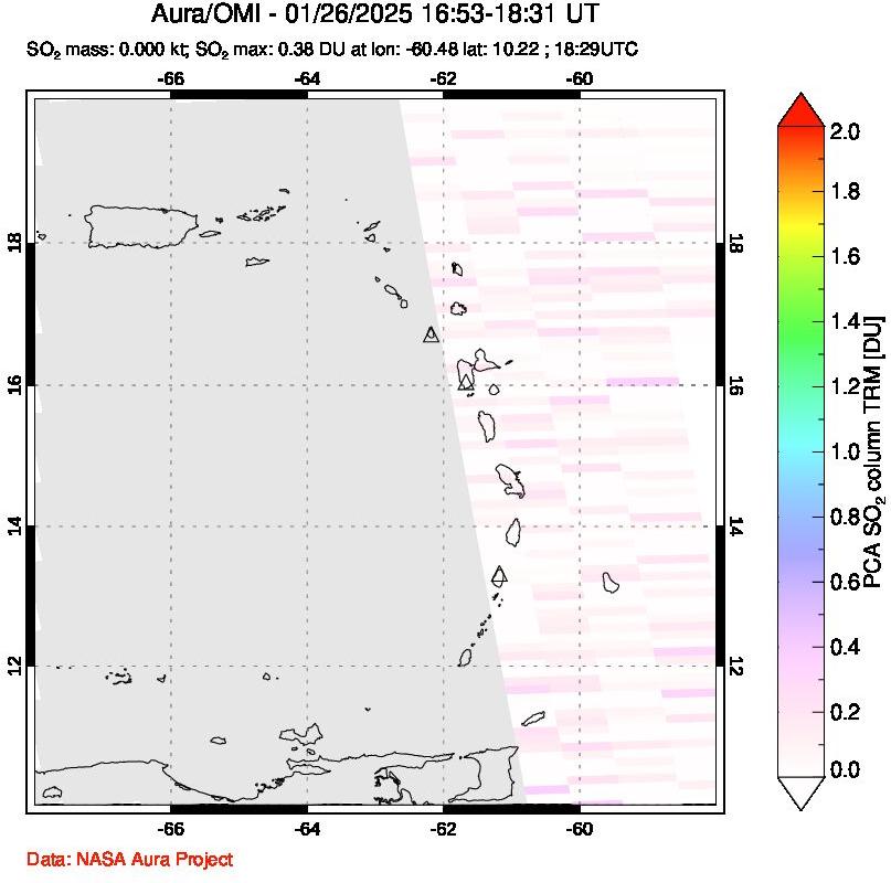 A sulfur dioxide image over Montserrat, West Indies on Jan 26, 2025.