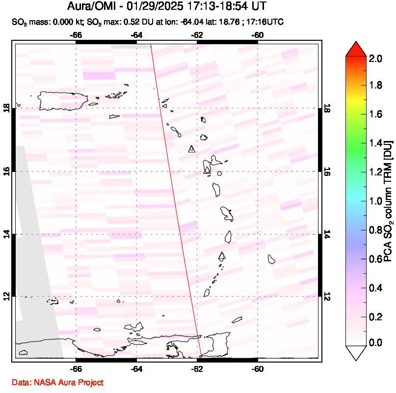 A sulfur dioxide image over Montserrat, West Indies on Jan 29, 2025.