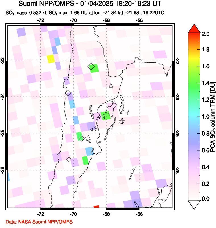 A sulfur dioxide image over Northern Chile on Jan 04, 2025.