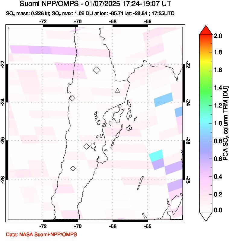 A sulfur dioxide image over Northern Chile on Jan 07, 2025.